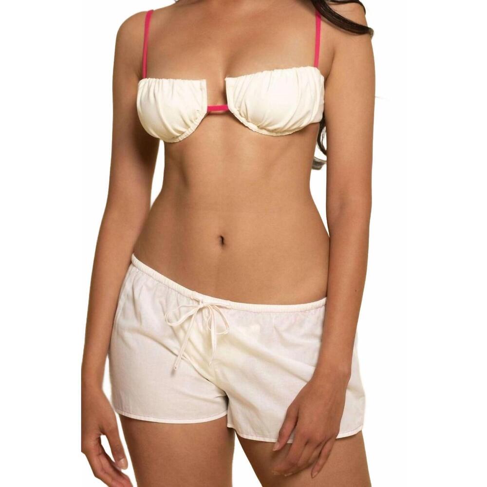 NEW MONTCE stitch low-rise drawstring short in cream raspberry